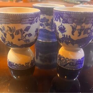 Large Blue Willow Egg Cups Goose Egg Holder Antique Blue Willow Serving Utensils